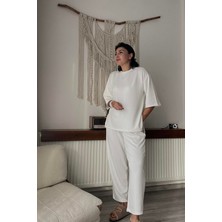 Mjamass Ekru Yırtmaç Detaylı Pijama Takımı