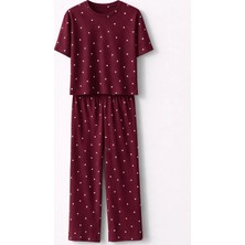 Mjamass Kalp Desenli Vişne Rengi Pijama Takımı