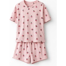 Mjamass Pudra Vişne Desenli Şort Pijama Takım