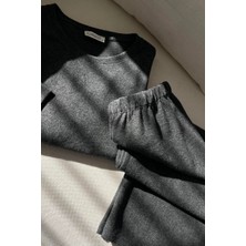 Mjamass Füme Basic Örme Oversize Kadın Ev Giyim Takım