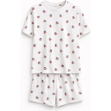 Mjamass Beyaz Vişne Desenli Şort Pijama Takım