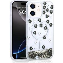 Ummeslem Apple iPhone 11 Için Uyumlu Kılıf Kapak Sıvılı Simli Baskılı Şeffaf Arka Yüzey Mossa Silikon