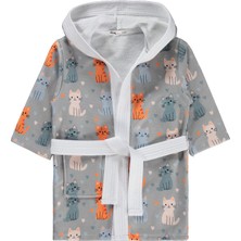 Civil Girls Kedi Baskılı 2-12 Yaş Bornoz - Gri