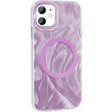 Ummeslem Apple iPhone 11 Kılıf M-Safe Şarj Özellikli Fırça Boya Desenli Cep Telefonu Için Uyumlu Kapak Palet Kapak