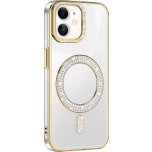 Ummeslem Apple iPhone 11 Için Uyumlu Kılıf Kapak Pırlanta Taş M-Safe Şarj Özellikli Karetta Silikon