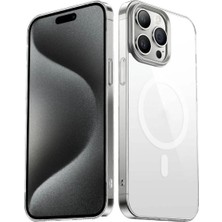 Ummeslem Apple iPhone 15 Pro Kılıf Cep Telefonu Için Uyumlu Kapak Wireless Şarj Özellikli Şeffaf G-Glass Kapak