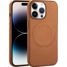 Ummeslem Apple iPhone 14 Pro Kılıf Pu Deri M-Safe Wireless Şarj Cep Telefonu Için Uyumlu Kapak Derix Kapak