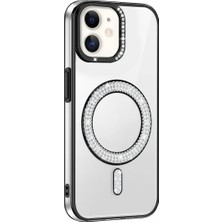 Ummeslem Apple iPhone 11 Için Uyumlu Kılıf Kapak Pırlanta Taş M-Safe Şarj Özellikli Karetta Silikon