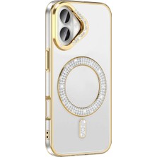 Ummeslem Apple iPhone 16 Plus Için Uyumlu Kılıf Kapak Pırlanta Taş M-Safe Şarj Özellikli Karetta Silikon