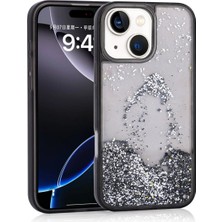 Ahlttiba Apple iPhone 15 Cep Telefonu Için Uyumlu Kılıf Kapak Sıvılı Simli Şeffaf Arka Yüzey Keto Silikon