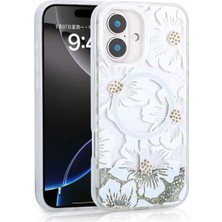 Ummeslem Apple iPhone 16 Için Uyumlu Kılıf Sıvılı Simli Baskılı Şeffaf Arka Yüzey Mossa Silikon Kapak