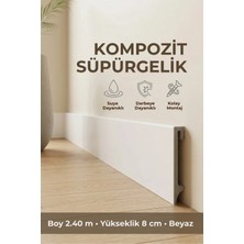 AGK Espumo Kompozit Süpürgelik 8 cm Beyaz | Suya, Neme, Darbeye Dayanıklı Süpürgelik 2,40 m ESP201