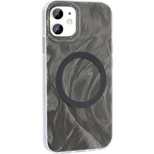 Ummeslem Apple iPhone 11 Için Uyumlu Kılıf Magsafe Şarj Özellikli Fırça Boya Desenli Palet Kapak