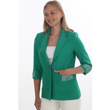 White Diamond Kadın 3/4 Kol Çizgili Detaylı Modern Kesim Blazer Ceket