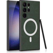 Ahlttiba Samsung Galaxy S24 Ultra Için Uyumlu Kılıf Magsafe Şarj Özellikli Deri Tasarımlı Kıpta Nubuk Kapak