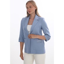 White Diamond Kadın 3/4 Kol Çizgili Detaylı Modern Kesim Blazer Ceket