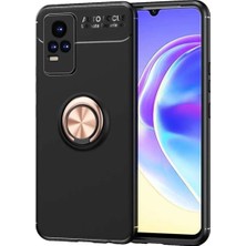 Ummeslem Vivo V21E Uyumlu Cep Telefonu Için Dönebilen Yüzüklü Standlı Silikon Ravel Kapak