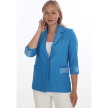 White Diamond Kadın 3/4 Kol Çizgili Detaylı Modern Kesim Blazer Ceket