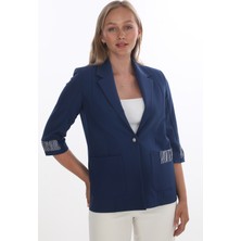 White Diamond Kadın 3/4 Kol Çizgili Detaylı Modern Kesim Blazer Ceket
