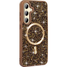 Samsung Galaxy S24 Fe Için Uyumlu Kılıf Kapak Pırlanta M-Safe Şarj Özellikli Mozaik Silikon