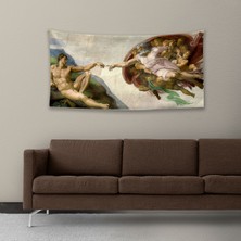 Vagonik Michelangelo Tanrının Eli Duvar Örtüsü Halısı 70 x 140 cm Modern Tasarım Desenli Renkli