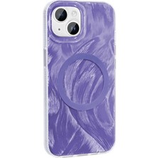 Ahlttiba Apple iPhone 15 Plus Için Uyumlu Kılıf Magsafe Şarj Özellikli Fırça Boya Desenli Palet Kapak