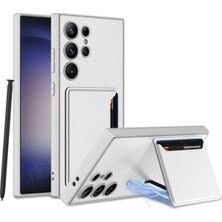 Ahlttiba Samsung Galaxy S24 Ultra Suni Deri Arka Yüzey Kartlıklı Kıpta Silikon Kapak