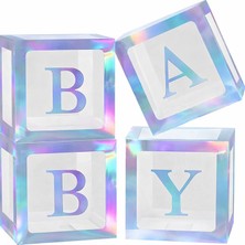 Süsle Bebek ve Parti Baby Yazılı Şeffaf Balon Kutusu, 30CM x 4 Adetli Set - Gökkuşağı