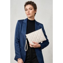 Estrella Paris Lavita Portföy & Clutch Çanta Çıkarılabilir Bileklik Askılı Krem 25 x 19 cm