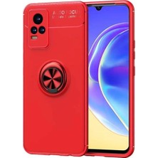 Ummeslem Vivo V21E Uyumlu Cep Telefonu Için Dönebilen Yüzüklü Standlı Silikon Ravel Kapak
