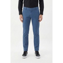 Sabri Özel Giotelli Erkek Indigo Regular Fit Pamuklu Düz Yandan Cepli Likralı Chino Pantolon