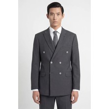 Sabri Özel Giotelli Erkek Antrasit Rahat Kesim Comfort Fit Viskon Düz Kruvaze Yaka Fleto Kapaklı Cep Çift Yırtmaçlı Klasik Paça Tam Astarlı 6 Drop Takım Elbise