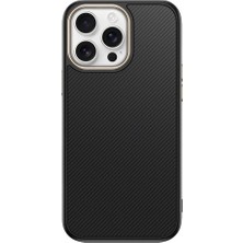 Ummeslem Apple iPhone 15 Pro Için Uyumlu Kılıf Magsafe Şarj Özellikli Karbon Fiber Görünümlü Antina Kapak