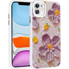 Ahlttiba Apple iPhone 11 Için Uyumlu Kılıf Çiçek Desenli Parlak Taşlı Sert Silikon Garden Kapak