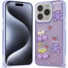 Ahlttiba Apple iPhone 15 Pro Için Uyumlu Kılıf Parlayan Simli Kabartma Figürlü Cevze Kapak
