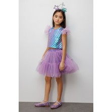 Le Mabelle Lila Deniz Kızı Desenli Tül Detaylı Crop Etek Takım - Tammy