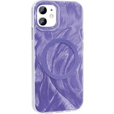 Ahlttiba Apple iPhone 11 Kılıf M-Safe Şarj Özellikli Fırça Boya Desenli Cep Telefonu Için Uyumlu Kapak Palet Kapak