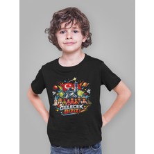 Ontunew 23 Nisan Baskılı Bisiklet Yaka Pamuklu Kısa Kollu Erkek ve Kız Çocuk Tişört