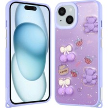 Ahlttiba Apple iPhone 15 Için Uyumlu Kılıf Parlayan Simli Kabartma Figürlü Cevze Kapak