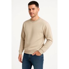 Bet's  Erkek Üç Iplik Düz Bisiklet Yaka Sweatshirt - Bej