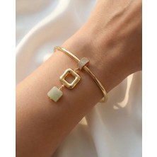 Altın Kaplama Açılabilir Zirkon Klipsli Amazonit Charm