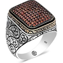Fm 💎 Premium 925 Ayar İthal Gümüş Kırmızı Zirkon Taşlı Kare Erkek Yüzük - 29 Ölçü