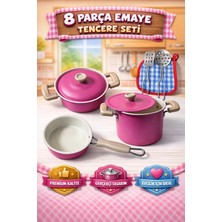 Yıldırım Oyuncak 8 Parça Pembe Emaye Tencere Tava Seti-Evcilik Mutfak Tencere Tam Takım Oyuncak Seti Paslanmaz