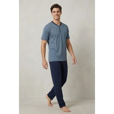 Mecit Pijama Mecit 4003 Indigo Büyük Beden Kısa Kollu Erkek Pijama Takımı