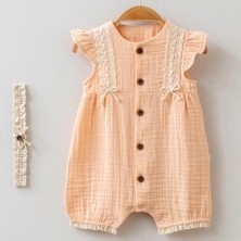 Miomini Baby Pamuk / Müslin Kumaş Saç Bant Hediyeli Kız Bebek Tulum