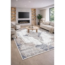 Lioara Home Krem/mavi Modern Baskılı Halı – Modern, Kaymaz Taban, Salon & Oturma Odası Için Halı