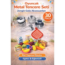 Yıldırım Oyuncak Metal Paslanmaz Çelik Oyuncak Kabartmalı Tencere Tava Seti 8 Parça - File Meyve Seti Topla