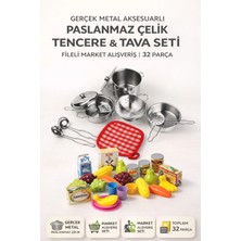 Yıldırım Oyuncak Metal Paslanmaz Çelik Oyuncak Tencere Tava Seti 11 Parça - File Meyve 21 Parça Toplam 32 Parça