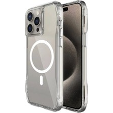 Ummeslem Apple iPhone 15 Pro Max Için Uyumlu Kılıf Kapak M-Safe Şarj Özellikli Airbagli Şeffaf Incek