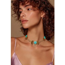 Altın Kaplama Amazonit Taşlı Choker Kolye